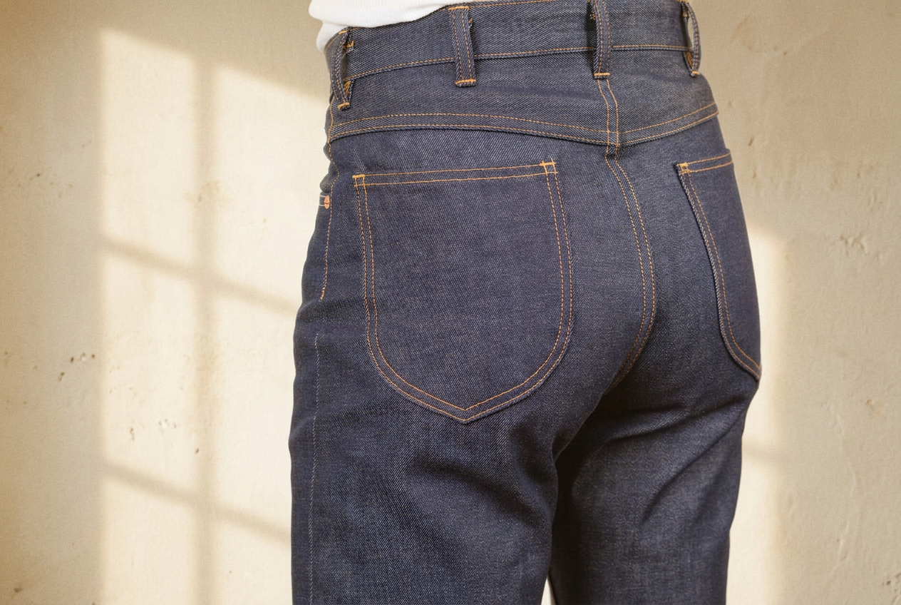 Blue jeans shown from the back